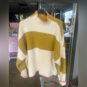 Chunky Stripe Crewneck Sweater - mustard & Cream